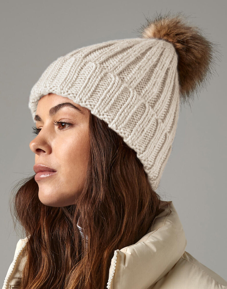 Beechfield B412 Fur Pop Pom Chunky Beanie