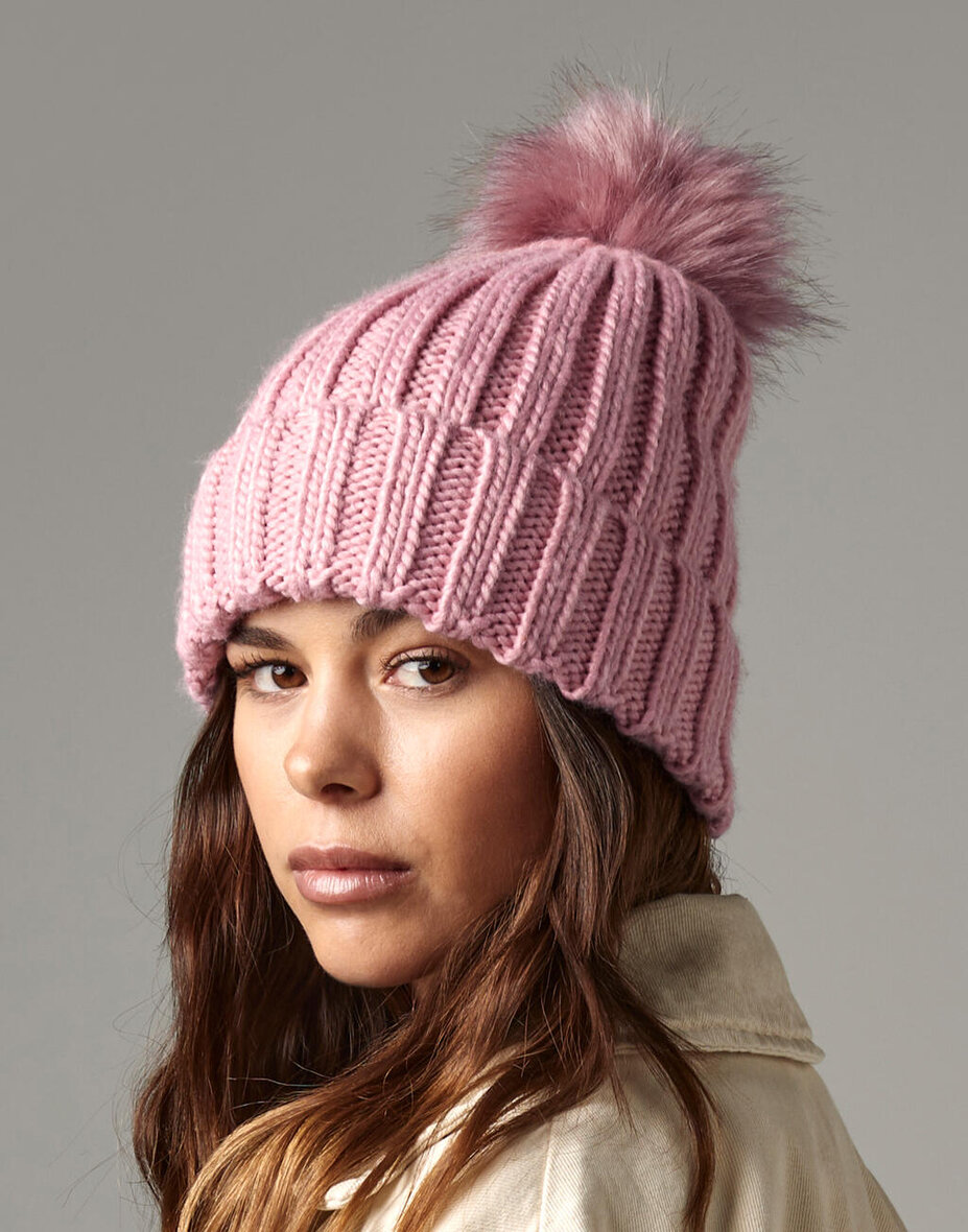 Beechfield B413 Verbier Fur Pop Pom Chunky Beanie
