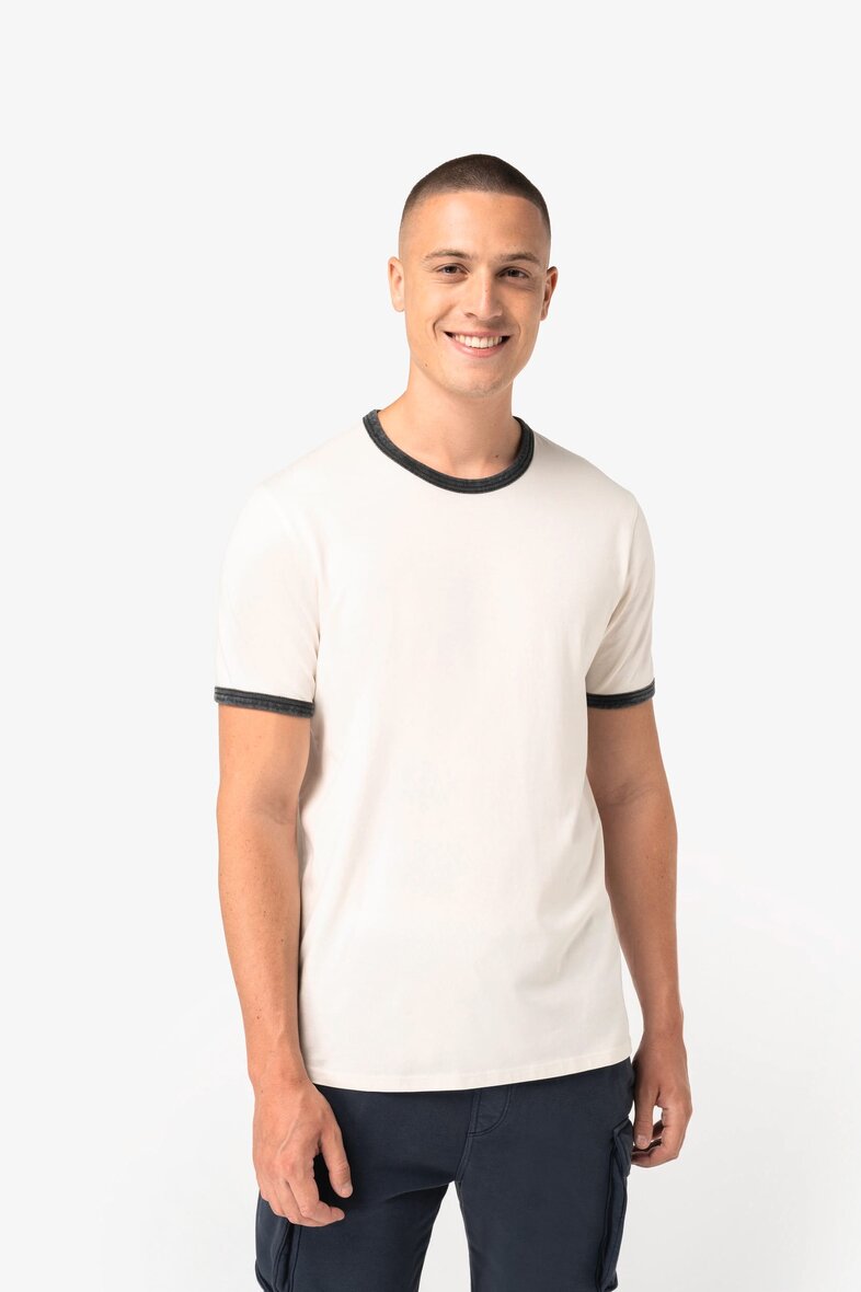 Native Spirit NS360 Umweltfreundliches Ringer-T-Shirt mit kontrastierenden Kanten und verwaschenem Effekt für Herren