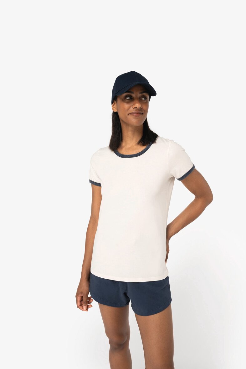 Native Spirit NS361 Umweltfreundliches Ringer-T-Shirt mit kontrastierenden Kanten, verwaschener Effekt, Damen