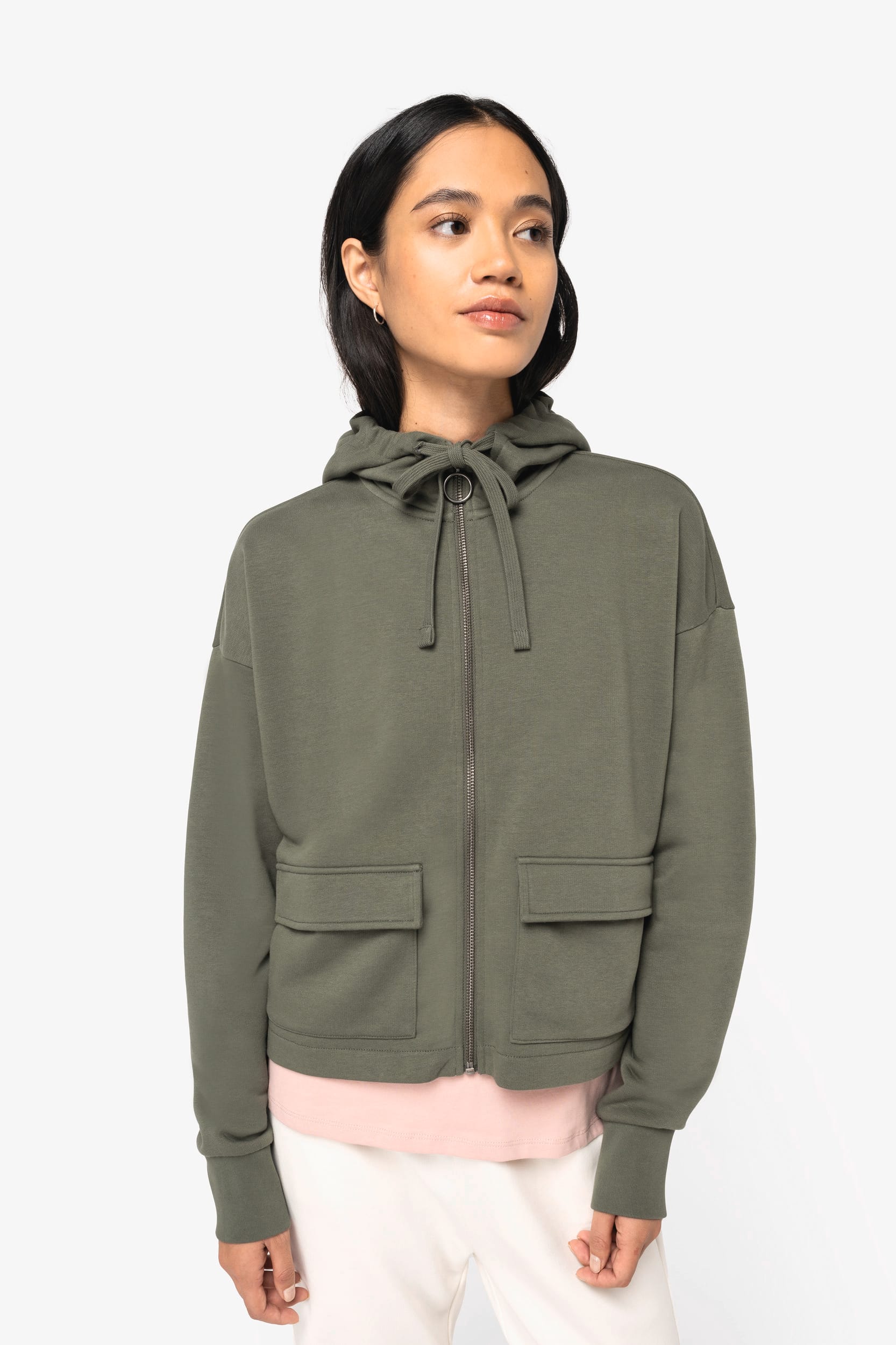 Native Spirit NS409 Umweltfreundliches Damen-Kapuzensweatshirt aus French Terry mit Reißverschluss