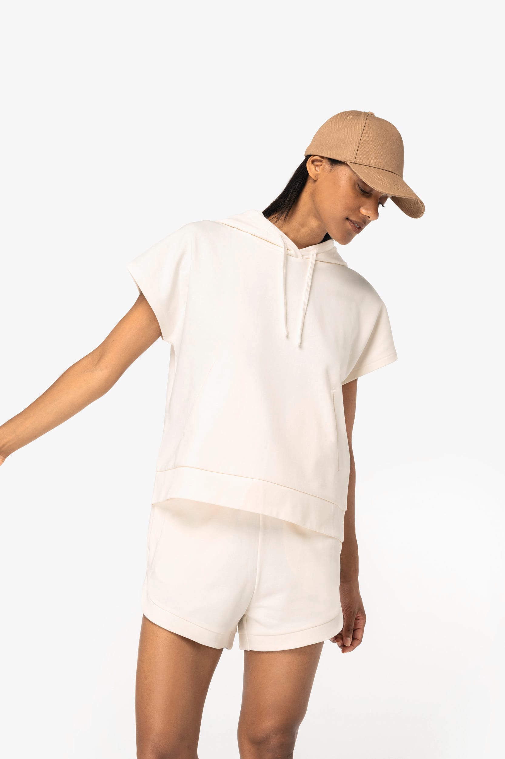 Native Spirit NS446 Umweltfreundliches Damen-Sweatshirt mit Kapuze, ärmellos und weit aus French Terry