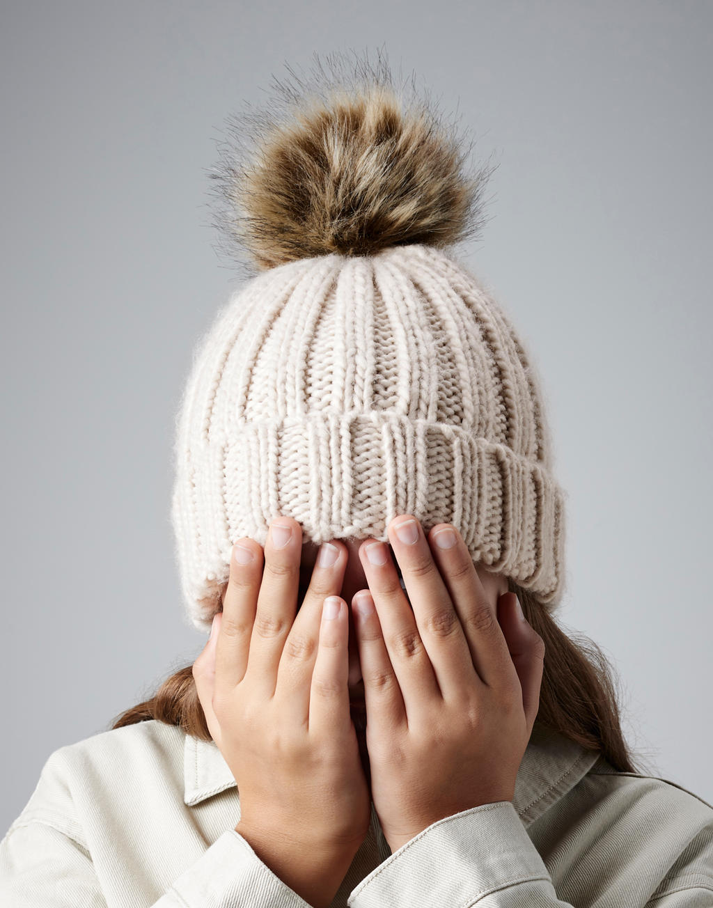 Beechfield B412a/B412b Infant/Junior Fur Pom Pom Chunky Beanie