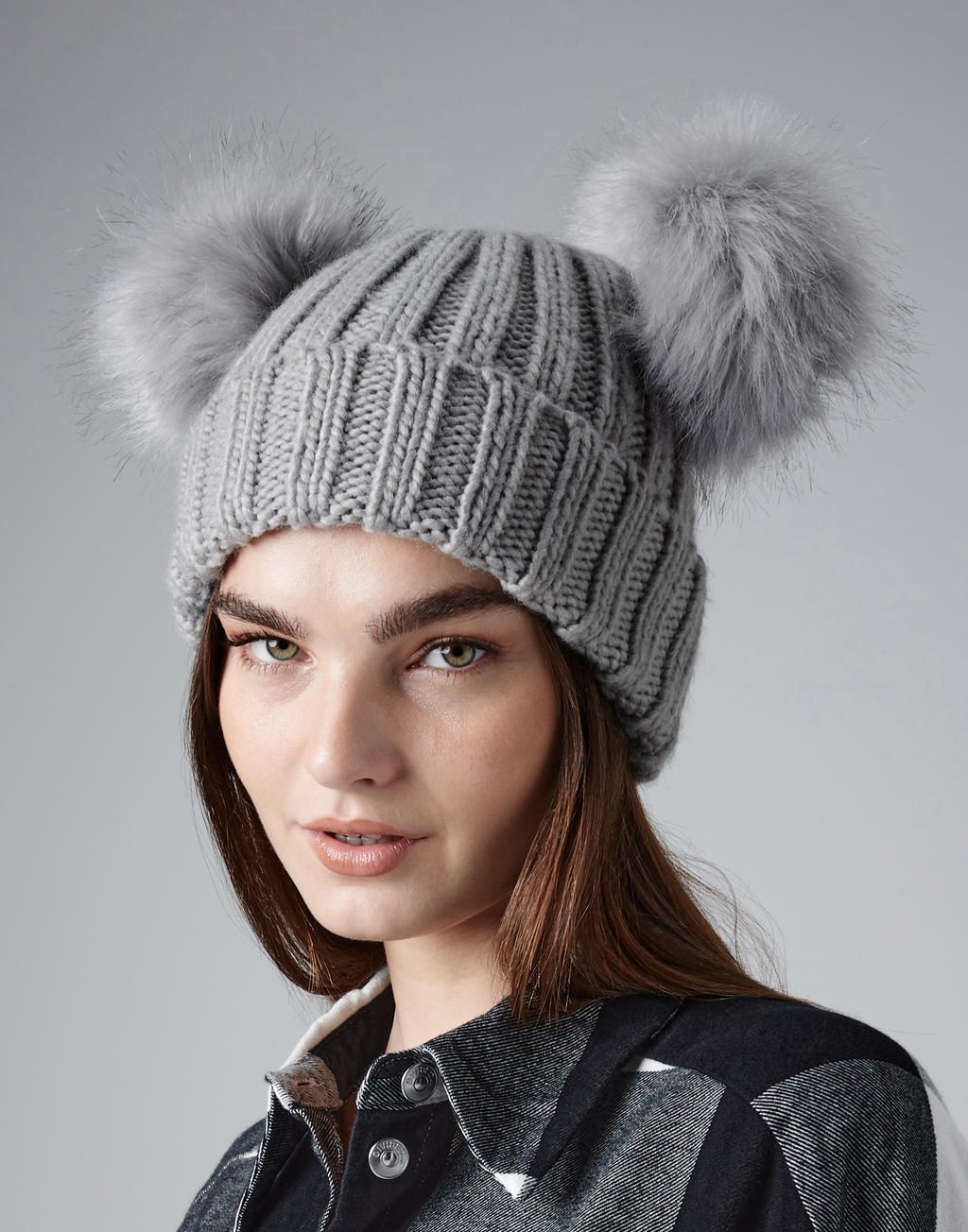 Beechfield B414 Faux Fur Double Pop Pom Beanie